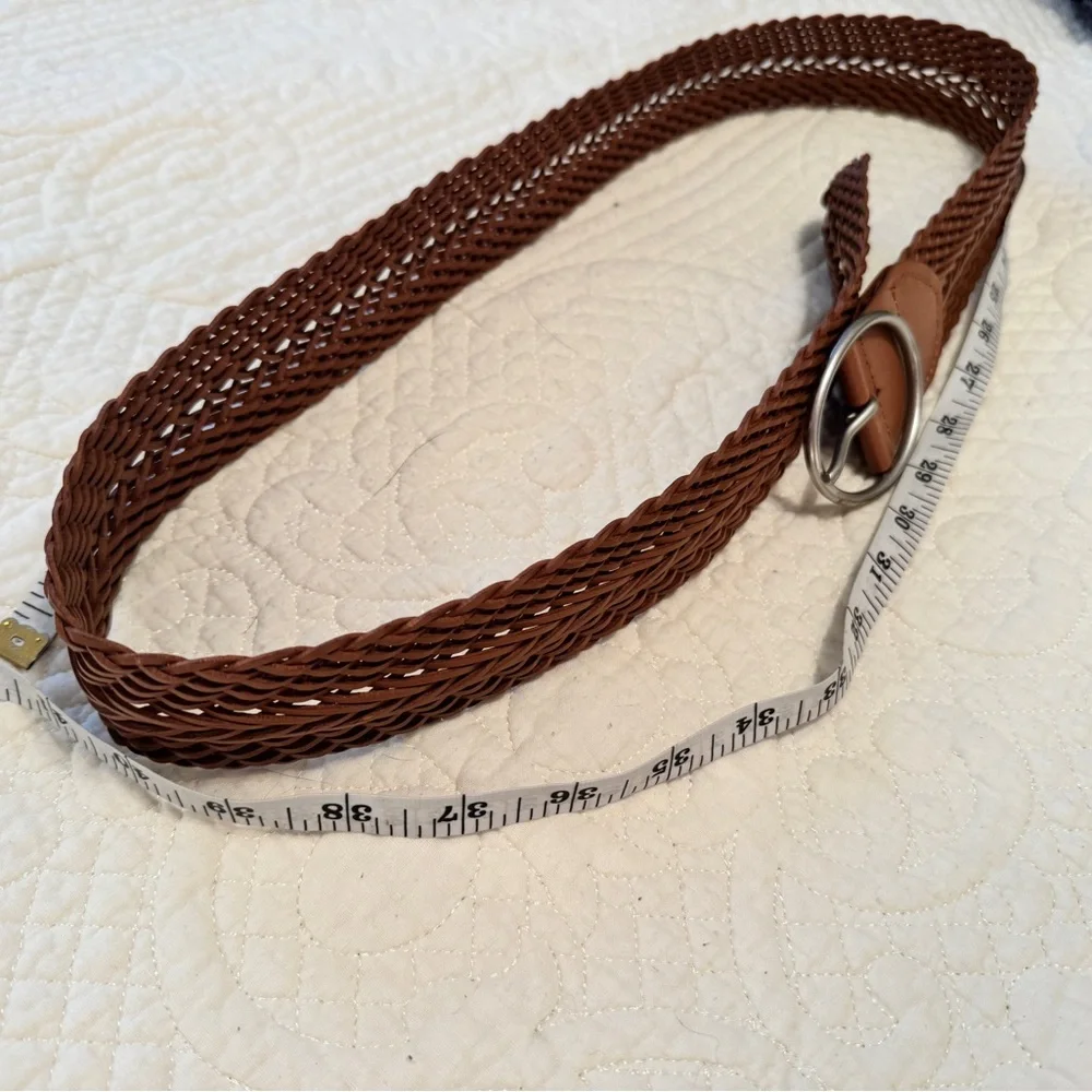 Target Tan Leather Woven Belt with Silver Buckle